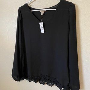 Black Ann Taylor Loft  Long Sleeve Blouse Size XS